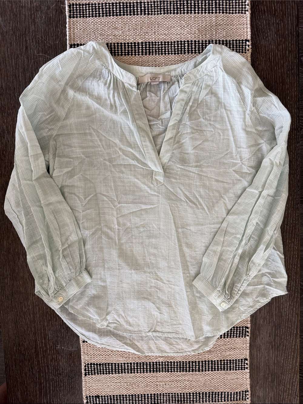 LOFT Light Mint Green Split-Neck Pintuck Blouse